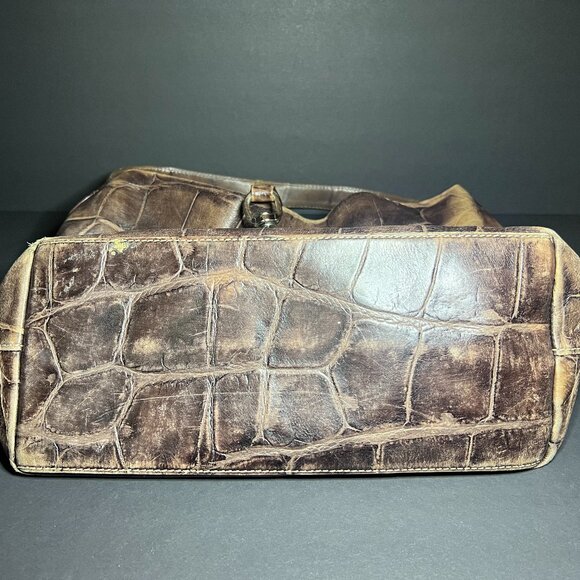 Dooney & Bourke Brown Hobo Chic Croc Embossed Leather Shoulder Bag Handbag Purse - Picture 15 of 15